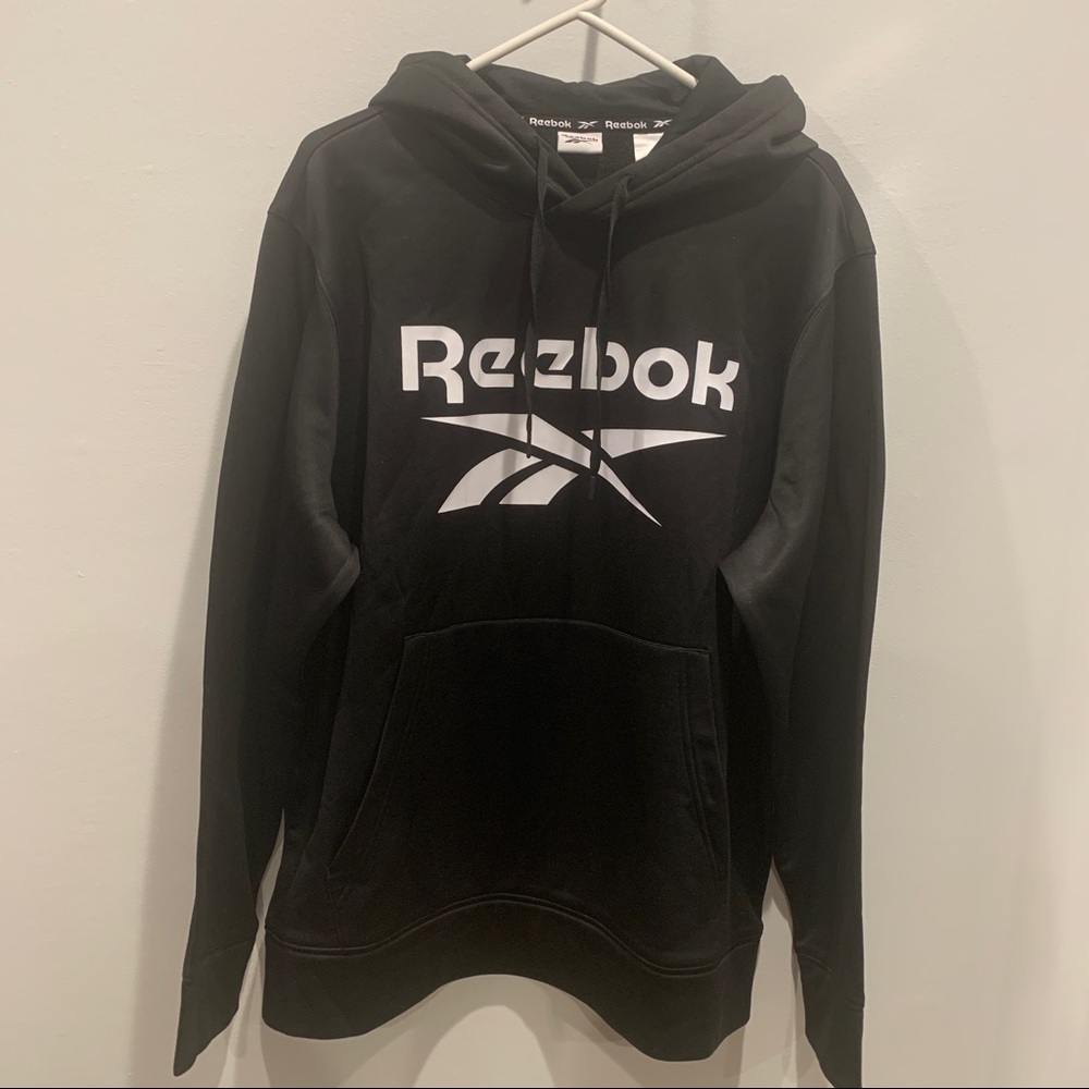 REEBOK - MEN'S EXTRA LARGE XL BLACK FRONT LOGO PULLOVER HOODIE BRAND NEW!!